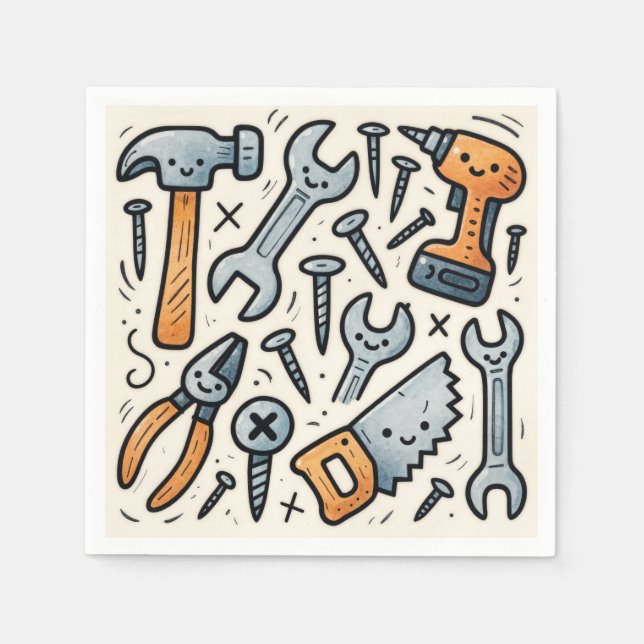 DIY Tools Doodle Cartoon Napkins (Front)