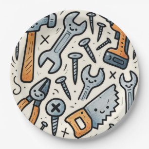 DIY Tools Doodle Cartoon Paper Plates