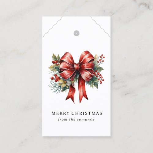 DIY WATERCOLOR RED BOW AND MISTLETOE GIFT TAG