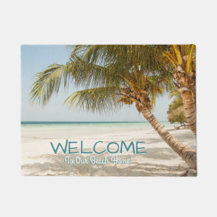 DIY Welcome to Beach Home or Name, Teal/White Text Doormat