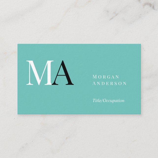 DIY White/Black Monogram, Name, Black Silver Teal Business Card (Front)