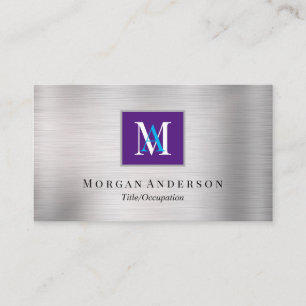 DIY White/Blue Monogram Name, Royal Purple& Silver Business Card