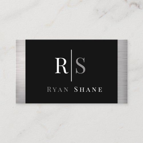 DIY White  Grey Monogram  Name Black  Silver Business Card