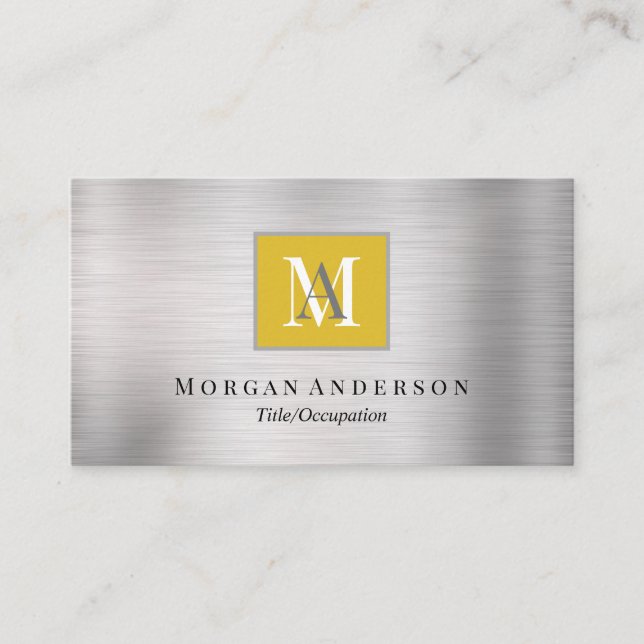 DIY White/Grey Monogram Name, Gold & Silver Business Card (Front)