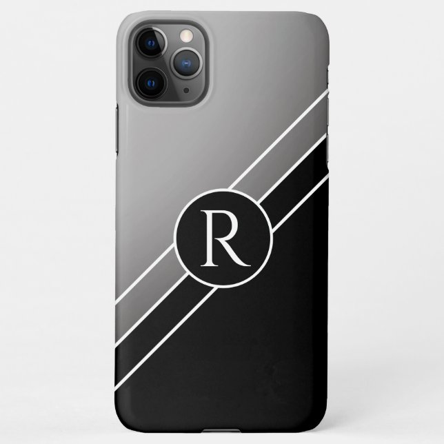 DIY White Monogram Circle Diagonal Lines, Grey/Blk iPhone Case (Back)