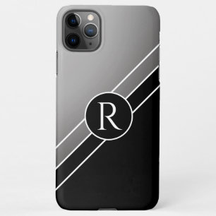 DIY White Monogram Circle Diagonal Lines, Grey/Blk iPhone 11Pro Max Case
