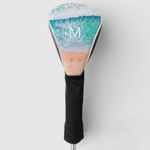 DIY White Monogram in Circle, Beach Waves Golf Head Cover
