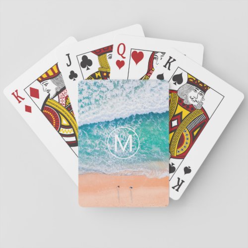 DIY White Monogram in Circle Beach Waves Playing Cards