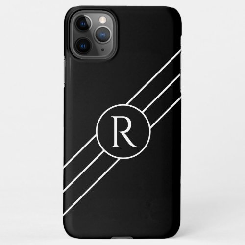 DIY White Monogram in Circle Diagonal Lines Black iPhone 11Pro Max Case