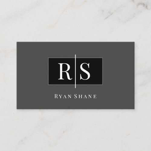 DIY White Monogram  Name Black Box GreySilver Business Card