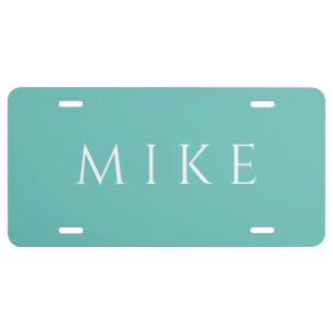 DIY White Name, Elegant & Simple, Light Teal License Plate