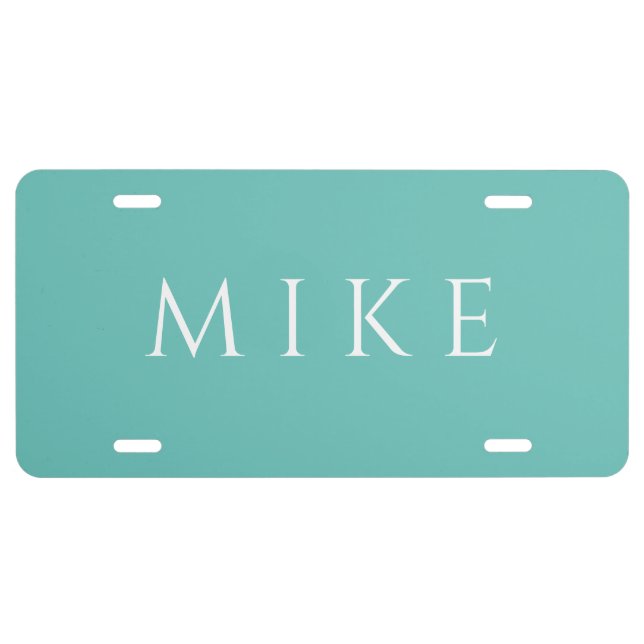 DIY White Name, Elegant & Simple, Light Teal License Plate (Front)