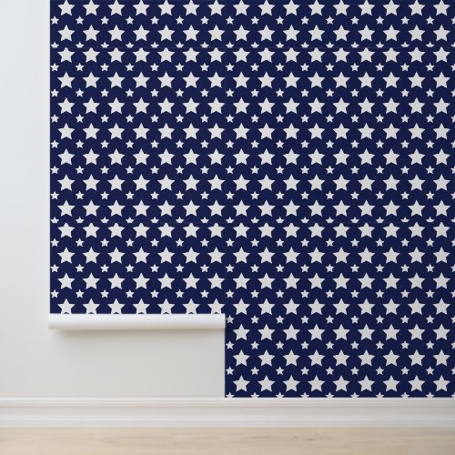 DIY White Stars Navy Blue Stylish Modern Pattern Wallpaper