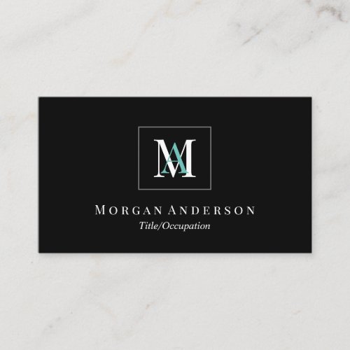 DIY WhiteTeal Monogram Name Grey Box BlackSilver Business Card