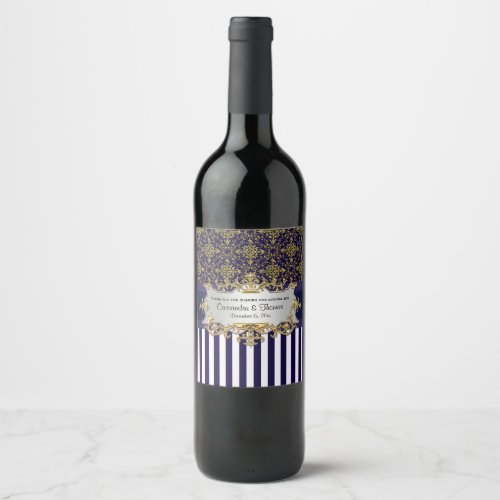 DIY  Wht V Stripe Gold Damask Wine Bottle Label