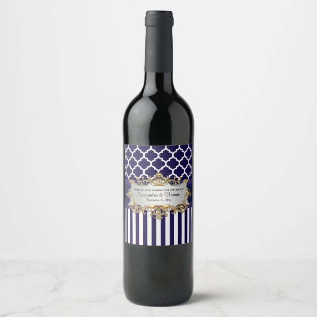 DIY & Wht V Stripe, Moroccan Wine Bottle Label (Front)