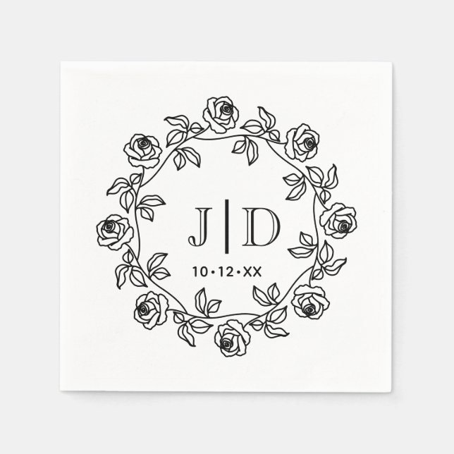 DIY Wreath of Roses 2 Initial Wedding Monogram CO2 Napkins (Front)