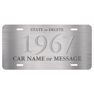 DIY Year/Name State Lg 3-D Numbers, Brushed Silver License Plate