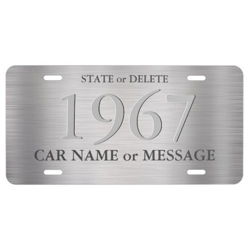 DIY YearName State Lg 3_D Numbers Brushed Silver License Plate