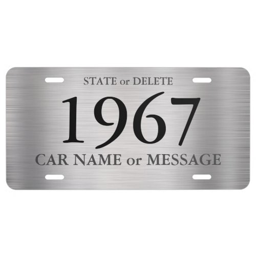 DIY YearName State Lg Blk Numbers Brushed Silver License Plate