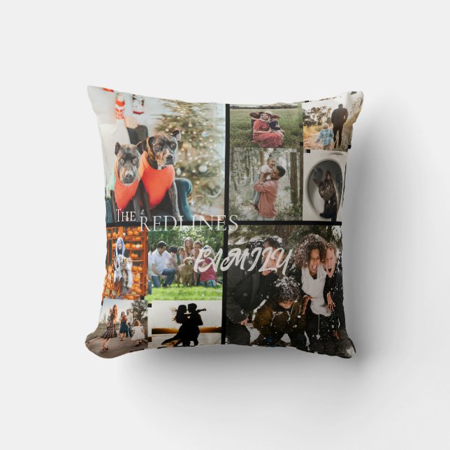 DIY YOUR | FAMILY Two Sided Family 10 Pictures Thr Throw Pillow (Front)