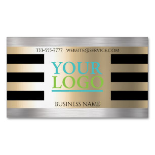 DIY Your Logo, Bus Name Yellow Gold Brushed Silver Business Card Magnet