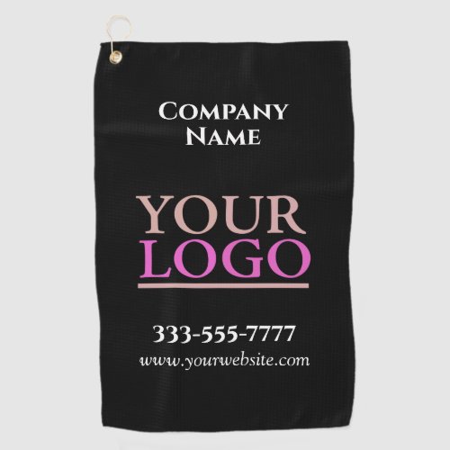 DIY Your Logo Business Name in Caps Promo Black Golf Towel