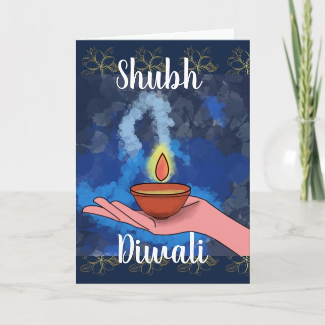 Diya in hand Diwali Greetings Folded Holiday Card (Front)