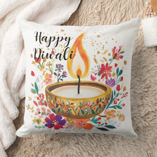 Diya of Devotion Throw Pillow (Blanket)