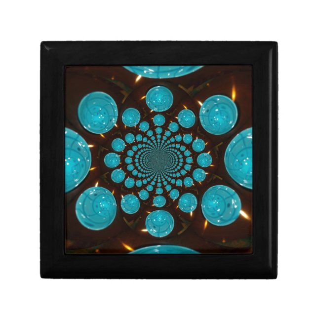 Dizzying Display of Cyan Lights Kaleidoscope  Art Jewelry Box (Front)