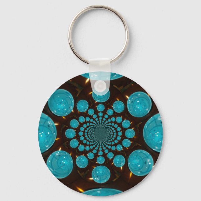 Dizzying Display of Cyan Lights Kaleidoscope  Art Keychain (Front)