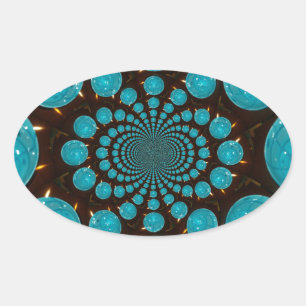 Dizzying Display of Cyan Lights Kaleidoscope  Art Oval Sticker