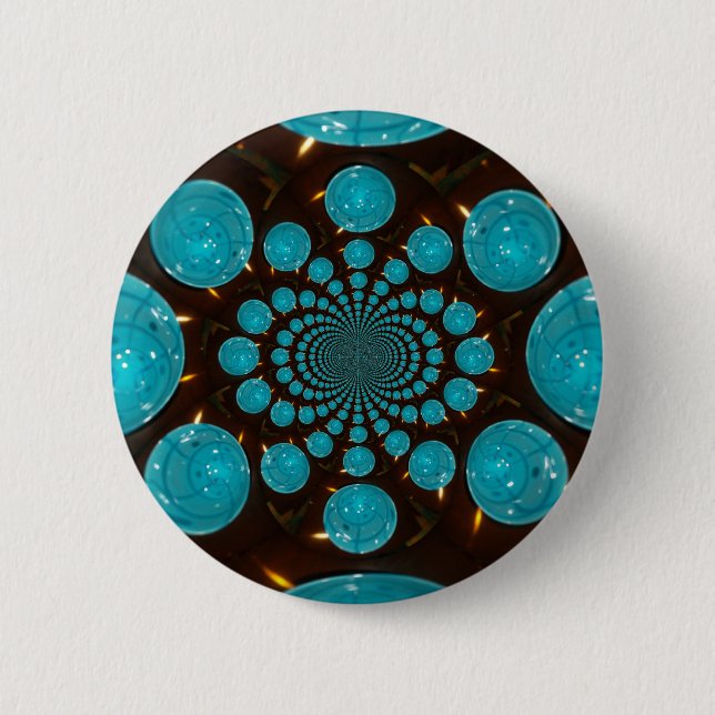 Dizzying Display of Cyan Lights Kaleidoscope  Art Pinback Button (Front)