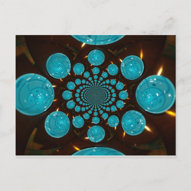 Dizzying Display of Cyan Lights Kaleidoscope  Art Postcard (Front)