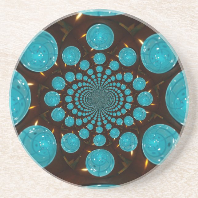 Dizzying Display of Cyan Lights Kaleidoscope  Art Sandstone Coaster (Front)