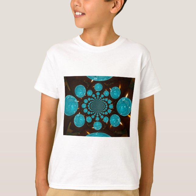 Dizzying Display of Cyan Lights Kaleidoscope  Art T-Shirt (Front)
