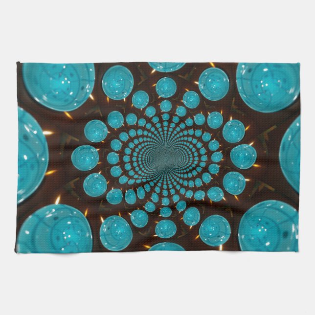 Dizzying Display of Cyan Lights Kaleidoscope Kitchen Towel (Horizontal)