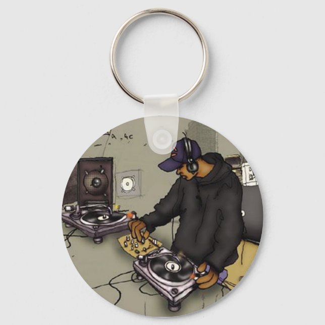 DJ and Two Turntables Keychain (Front)