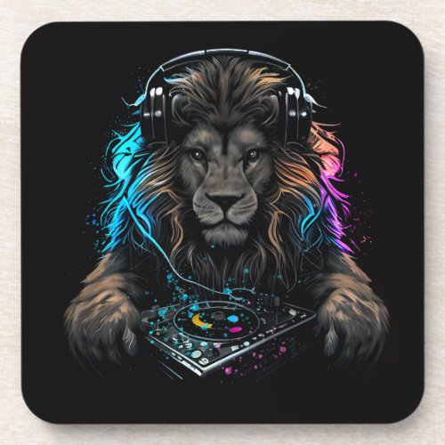 DJ as a wild lion Beverage Coaster