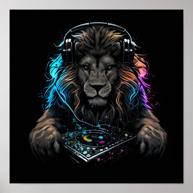 DJ as a wild lion  Poster (Front)