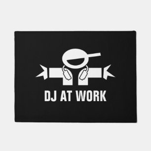 DJ AT WORK funny deejay doormat for diskjockey