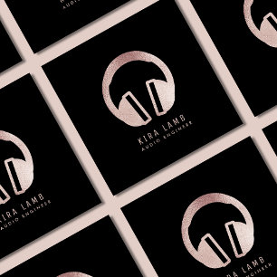 Dj Audio Engineer Headphone Rose Gold Glitter Square Business Card
