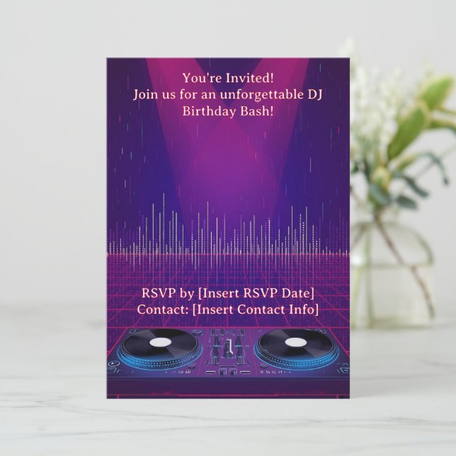 DJ Birthday Party Invitation - Customizable  (Standing Front)