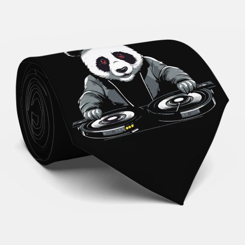 DJ Black and White Panda Neck Tie