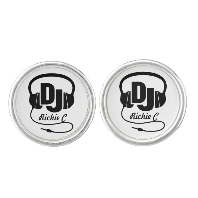 DJ  black on white headphones cufflinks (Front)