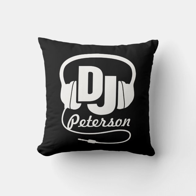 DJ black & white add your name pillow (Front)