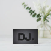 DJ Bold Text Cool Black Modern Minimalist Business Card (Standing Front)