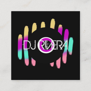 DJ Business Music Producer Neon and Black Square Business Card