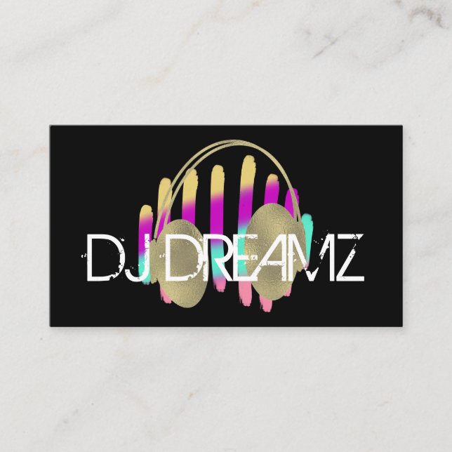 DJ Business Music Producer Neon and Faux Gold Card (Front)