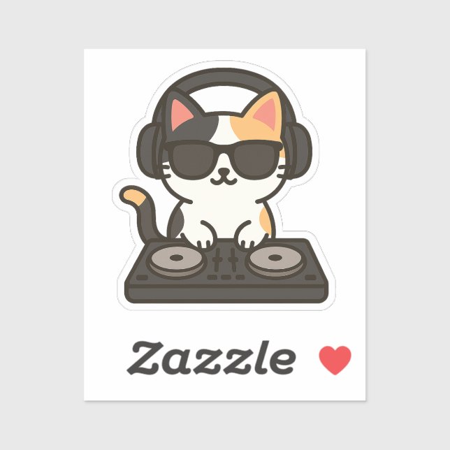 DJ Calico Cat Mixing Tracks Sticker (Sheet)